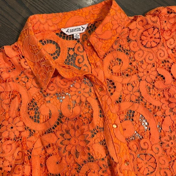 Nanette LeporeLace Short Sleeve Top Tangerine Orange Size Med - Picture 6 of 7